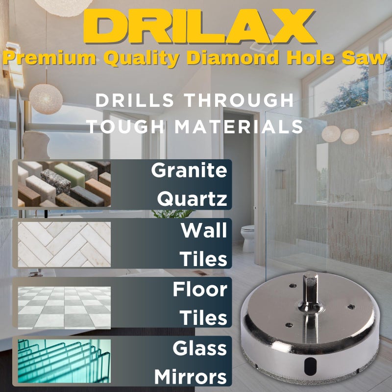DRILAX طقم مناشير ثقوب الماس 4 بوصة من دريلاكس | عمق 1-1/8" | منشار ثقوب للبلاط والزجاج مع دليل موضع ووظيفة تبريد بالماء | للسيراميك، البورسلين، الحجر، البلاط، الزجاج - Image 2